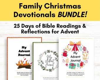 Family Christmas Devotionals 3 Pack, Printable PDF Bundle, 25 Days of Christmas, Advent Bible Study With Women, Men, and Kids Editions