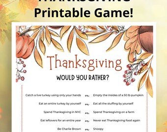 Thanksgiving "Would You Rather" Printable Game, Fall Activity For Kids And Adults, Family-Friendly Thanksgiving Game, Office Party Game PDF