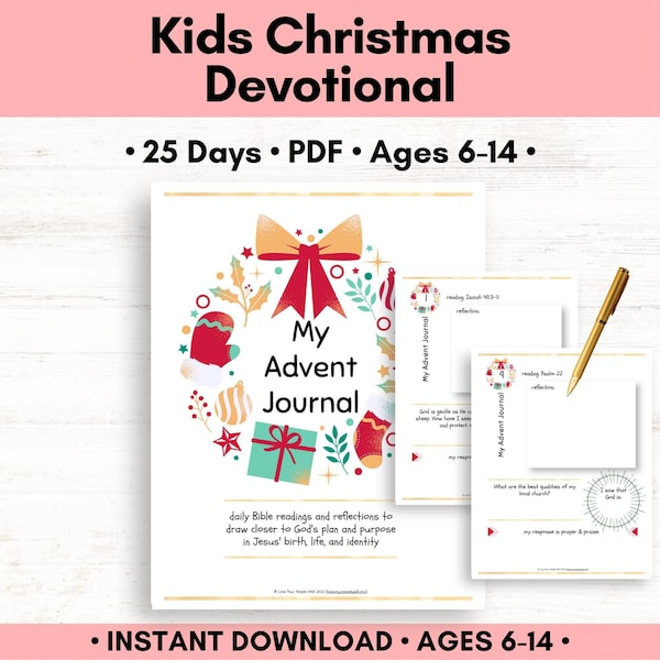 Printable Christmas Journal for Kids ages 8-14, Advent Devotional, 25 Days of Bible Readings and Reflection, Advent Prayer Journal - PDF