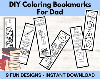 Father's Day DIY Gift from Kids, Printable Bookmarks to Color, Easy Last Minute Gift For Dad and Fun Craft for Kids - PDF Download