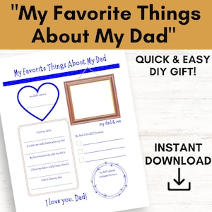 Regalo imprimible "Mis cosas favoritas de mi papá", regalo de último minuto para papá, regalo DIY para el Día del Padre de niños, "Todo sobre mi papá" personalizado