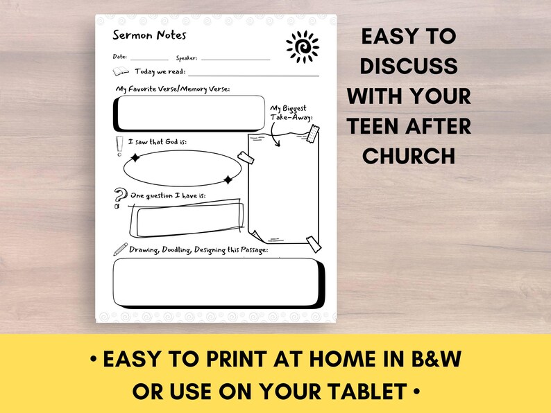 Teen Sermon Notes Worksheet: Church Bible Journal Worksheet for Kids ...