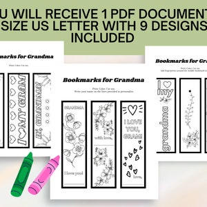 Cadeau de fête des mères pour grand-mère, marque-pages imprimables à colorier et personnaliser, grand cadeau de grand-mère de petit-enfant et artisanat amusant pour les enfants image 4