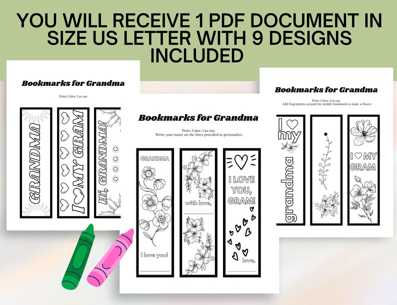 Mother's Day Gift for Grandma, Printable Bookmarks to Color and Personalize, Great Grandma Gift from Grandkid and Fun Craft for Kids image 4