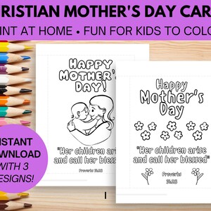 Tarjetas cristianas imprimibles del día de la madre para colorear en PDF, tarjetas para colorear para niños divertidos, regalo para mamá, versículo bíblico en cada tarjeta - Imprimible en casa