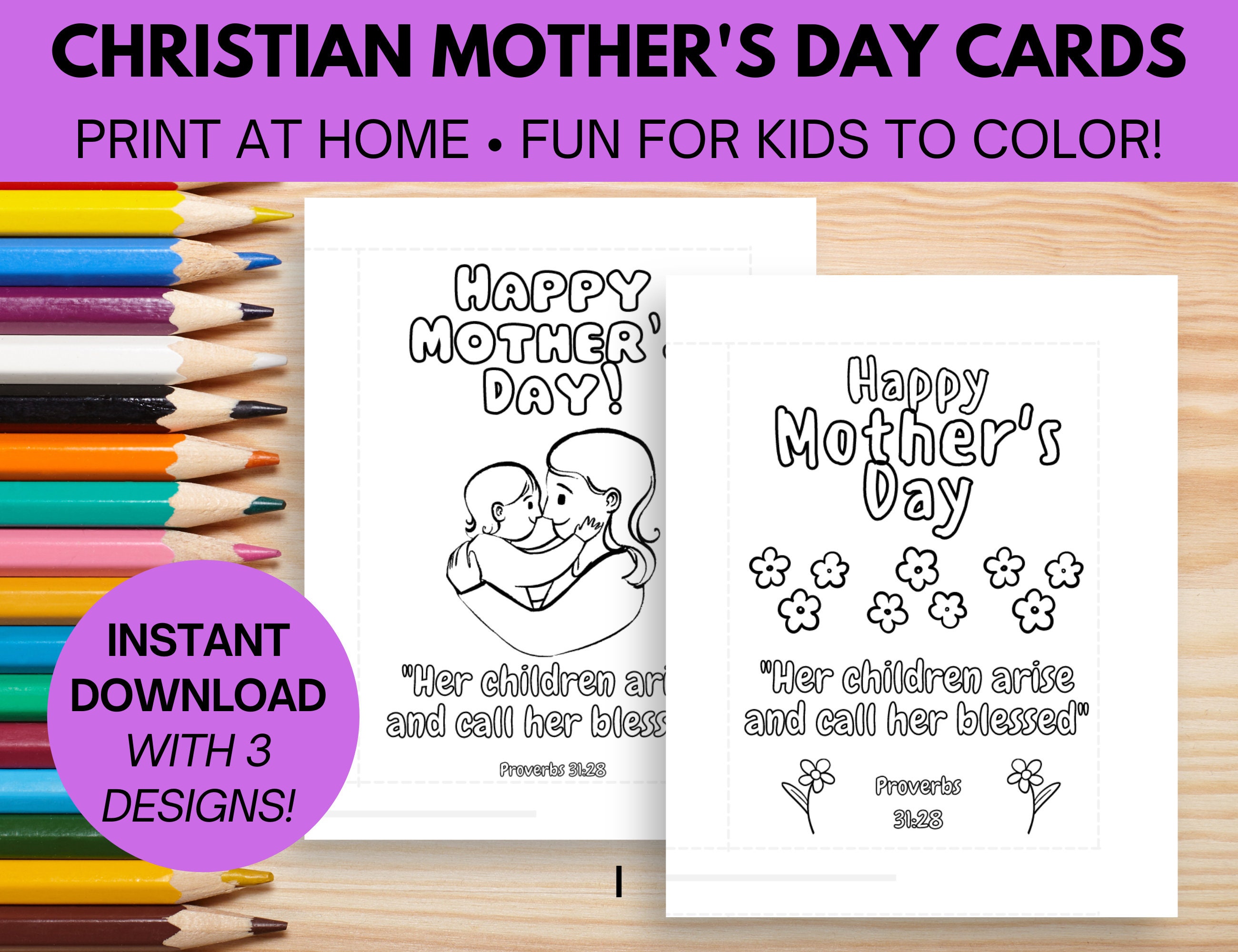 Christian Printable Mother's Day Cards to Color PDF, Coloring Cards for ...