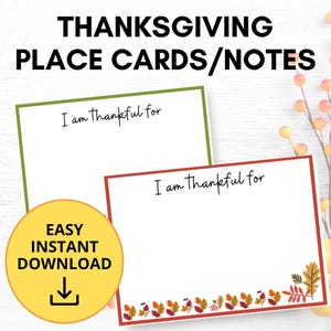 Thanksgiving "I am Thankful" afdrukbare kaarten, dankbetuigingen voor de herfst, perfect voor herfstfeesten, familie-evenementen, Thanksgiving-borden - pdf