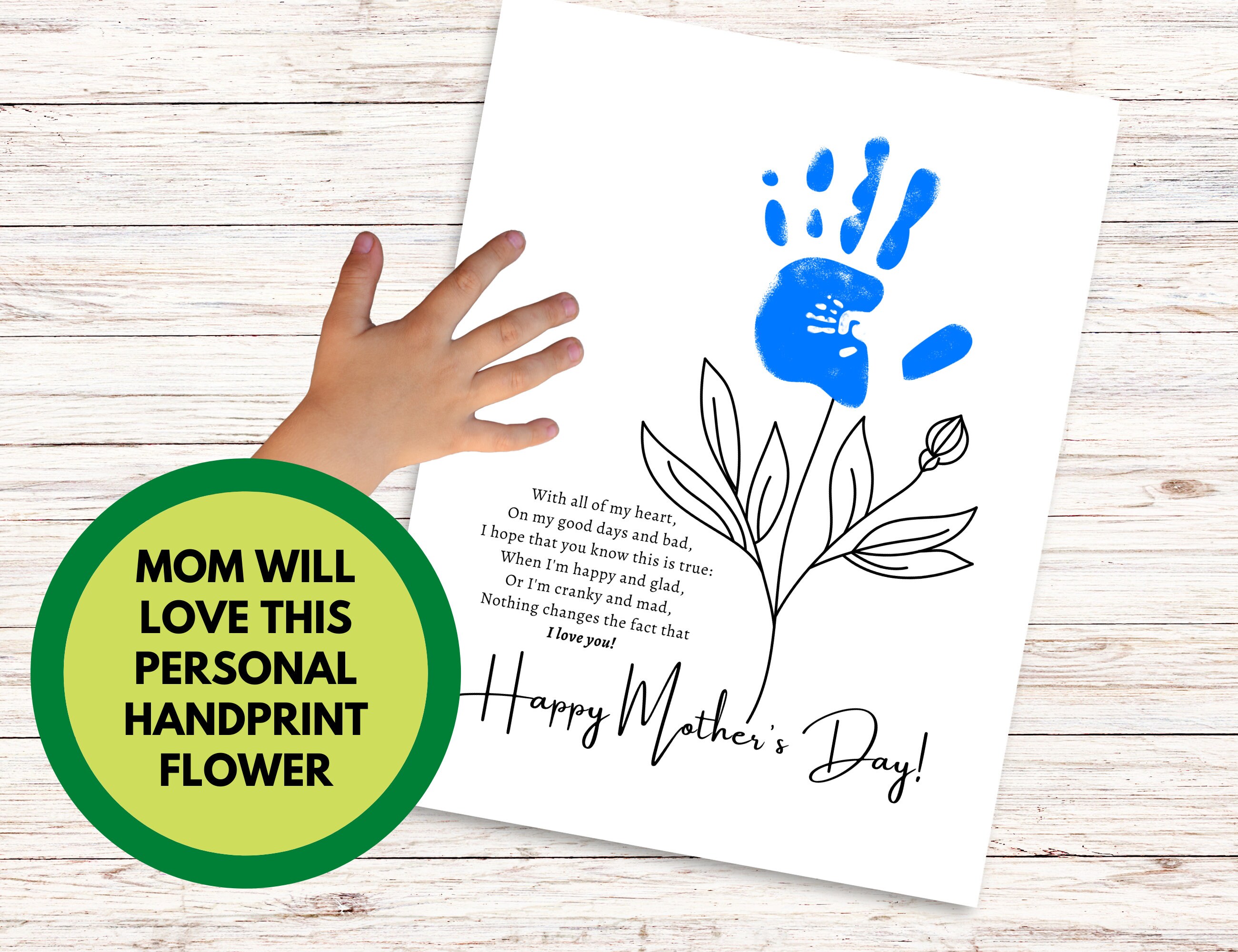Mother's Day Handprint Printable Flower Cards, DIY Mother's Day Gift