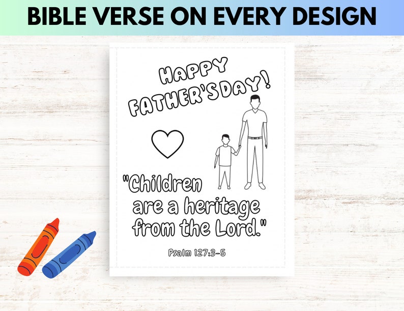 Christian Father's Day Cards for Kids To Color, DIY Gift for Dad with Bible Verse on Each Card, Printable Kids Craft, Preschool Craft PDF image 4