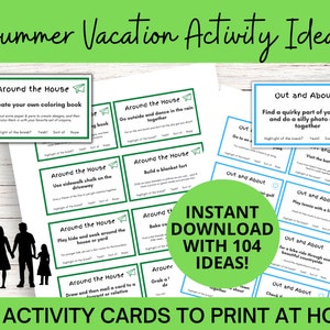 Summer Vacation Activity Cards for Kids, Printable Summer Break Kids Activities, Rainy Day + Family Activities - Digital PDF, Print at Home