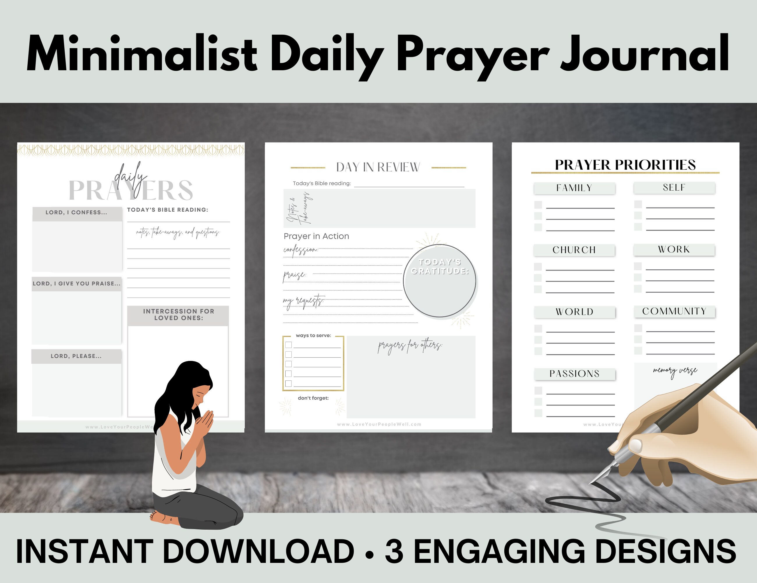 Prayer Journal Printable Template With Minimalist B&W Design for Christian Women, Christian Journal Template For Daily Prayer Journaling