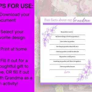 All About Grandma Printable Letter, DIY Gift for Grandparent's Day, Thoughtful Printable Gift for Grandma, Activity for Kids Digital PDF image 4