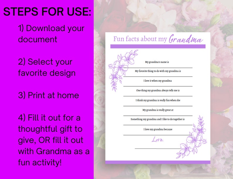 All About Grandma Printable Letter, DIY Gift for Grandparent's Day, Thoughtful Printable Gift for Grandma, Activity for Kids Digital PDF image 4