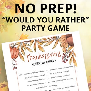 Would You Rather Thanksgiving Game To Print At Home - For Sale On Etsy