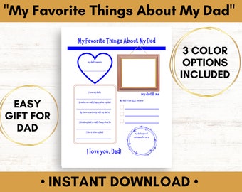 Printable "My Favorite Things About My Dad" Gift, Last-Minute Gift for Dad, DIY Father's Day Gift From Kids, Personalized "All About My Dad"