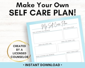 Self Care Plan Template: Mental Health Worksheet & Checklist From A Licensed Therapist (PDF)