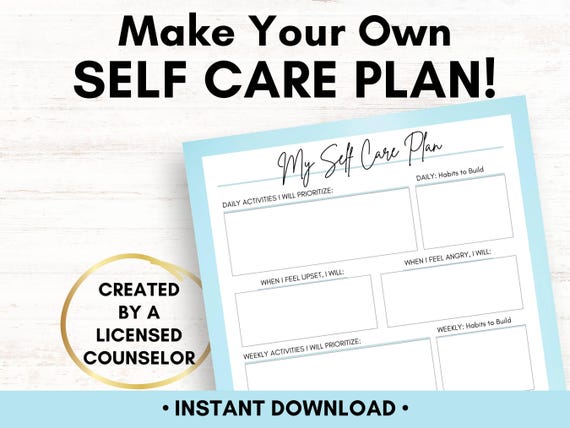 Self Care Plan Template: Mental Health Worksheet & Checklist From A Licensed Therapist (PDF)
