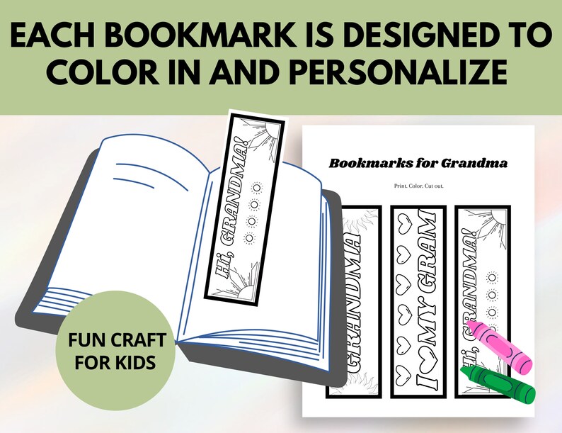 Mother's Day Gift for Grandma, Printable Bookmarks to Color and Personalize, Great Grandma Gift from Grandkid and Fun Craft for Kids image 3