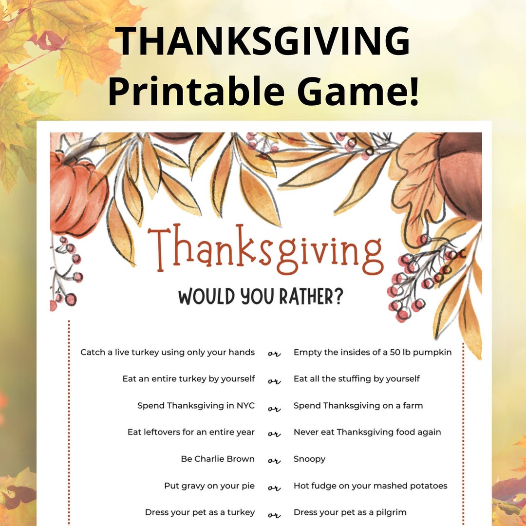 Thanksgiving would You Rather Printable Game Fall Activity for Kids