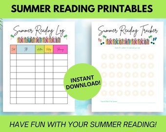Printable Summer Reading Log and Reading Tracker, Full Color Printables, Downloadable Reading Planner, Track Your Summer Reading Goals - PDF