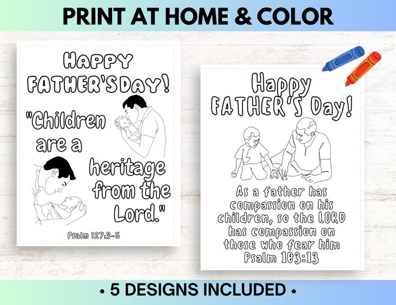 Christian Father's Day Cards for Kids To Color, DIY Gift for Dad with Bible Verse on Each Card, Printable Kids Craft, Preschool Craft PDF image 3