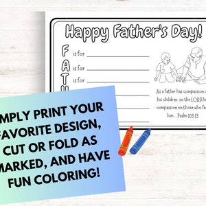 Christian Father's Day Cards for Kids To Color, DIY Gift for Dad with Bible Verse on Each Card, Printable Kids Craft, Preschool Craft PDF image 5