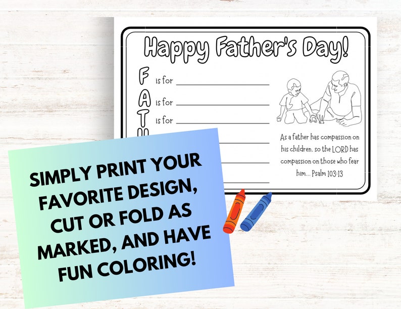 Christian Father's Day Cards for Kids To Color, DIY Gift for Dad with Bible Verse on Each Card, Printable Kids Craft, Preschool Craft PDF image 5