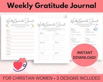 Gratitude Journal Printable for Christian Women, Weekly Gratitude Lists to Print at Home, Gratitude Journal Weekly Template - Digital PDF