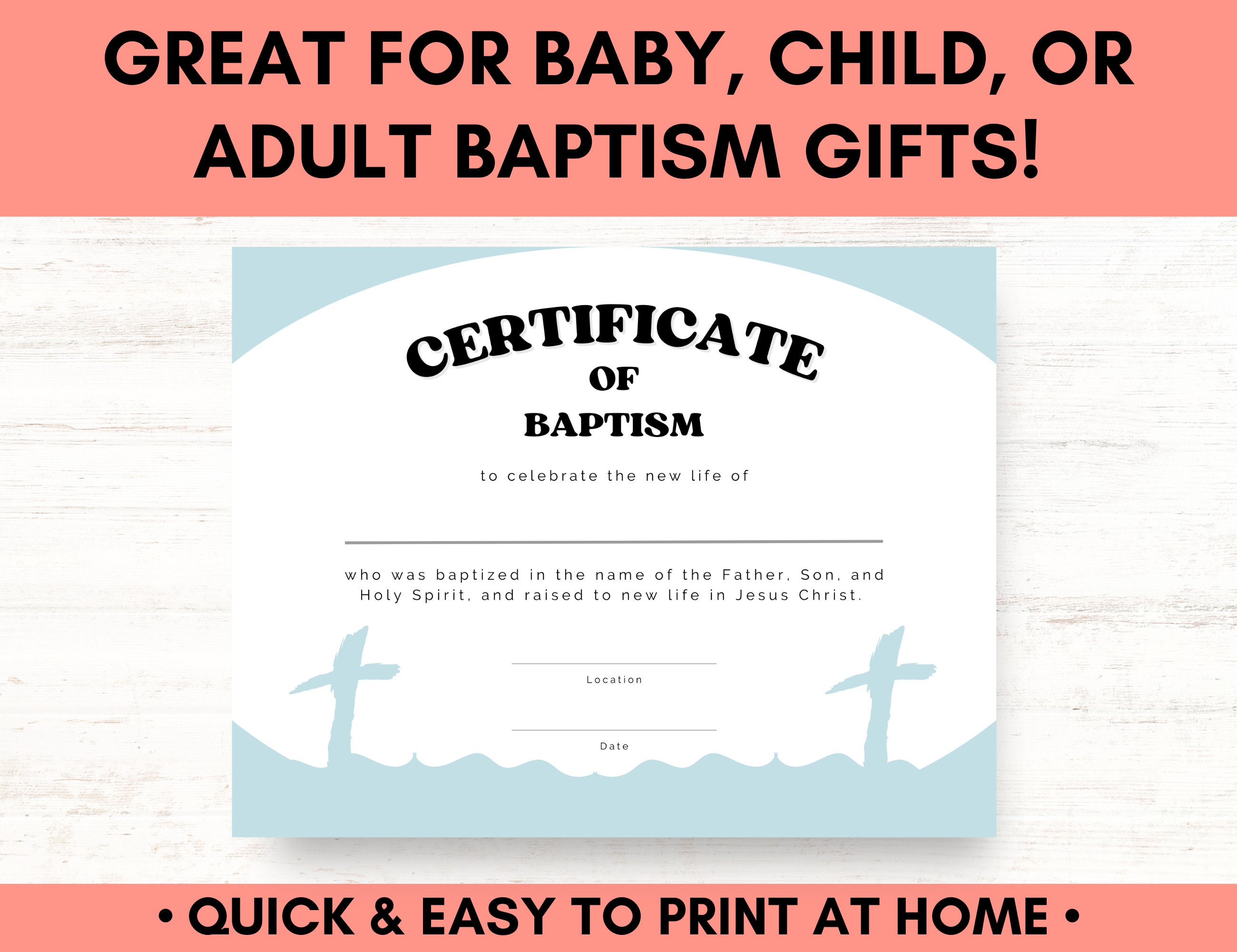 Printable Baptism Certificate, Christian Baptism Certificate Template