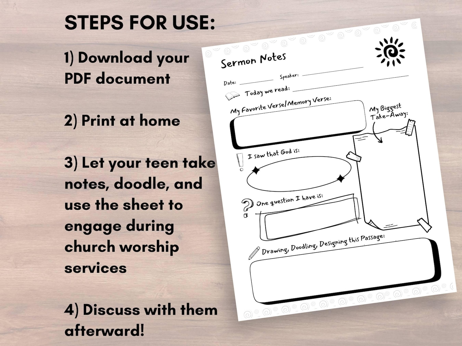 Teen Sermon Notes Worksheet: Church Bible Journal Worksheet for Kids ...