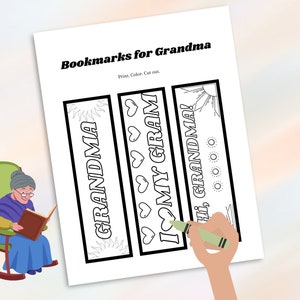 Cadeau de fête des mères pour grand-mère, marque-pages imprimables à colorier et personnaliser, grand cadeau de grand-mère de petit-enfant et artisanat amusant pour les enfants image 7