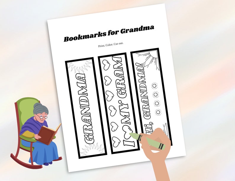 Cadeau de fête des mères pour grand-mère, marque-pages imprimables à colorier et personnaliser, grand cadeau de grand-mère de petit-enfant et artisanat amusant pour les enfants image 7