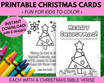 Christian Printable Christmas Cards to Color PDF, Coloring Cards for Fun Kids Christmas Activity, Bible Verse on Every Card - Print At Home