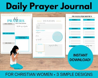 Prayer Journal Printable for Christian Women, 3 Designs Included for Prayer & Bible Journaling, Daily Prayer Printable Template- Digital PDF