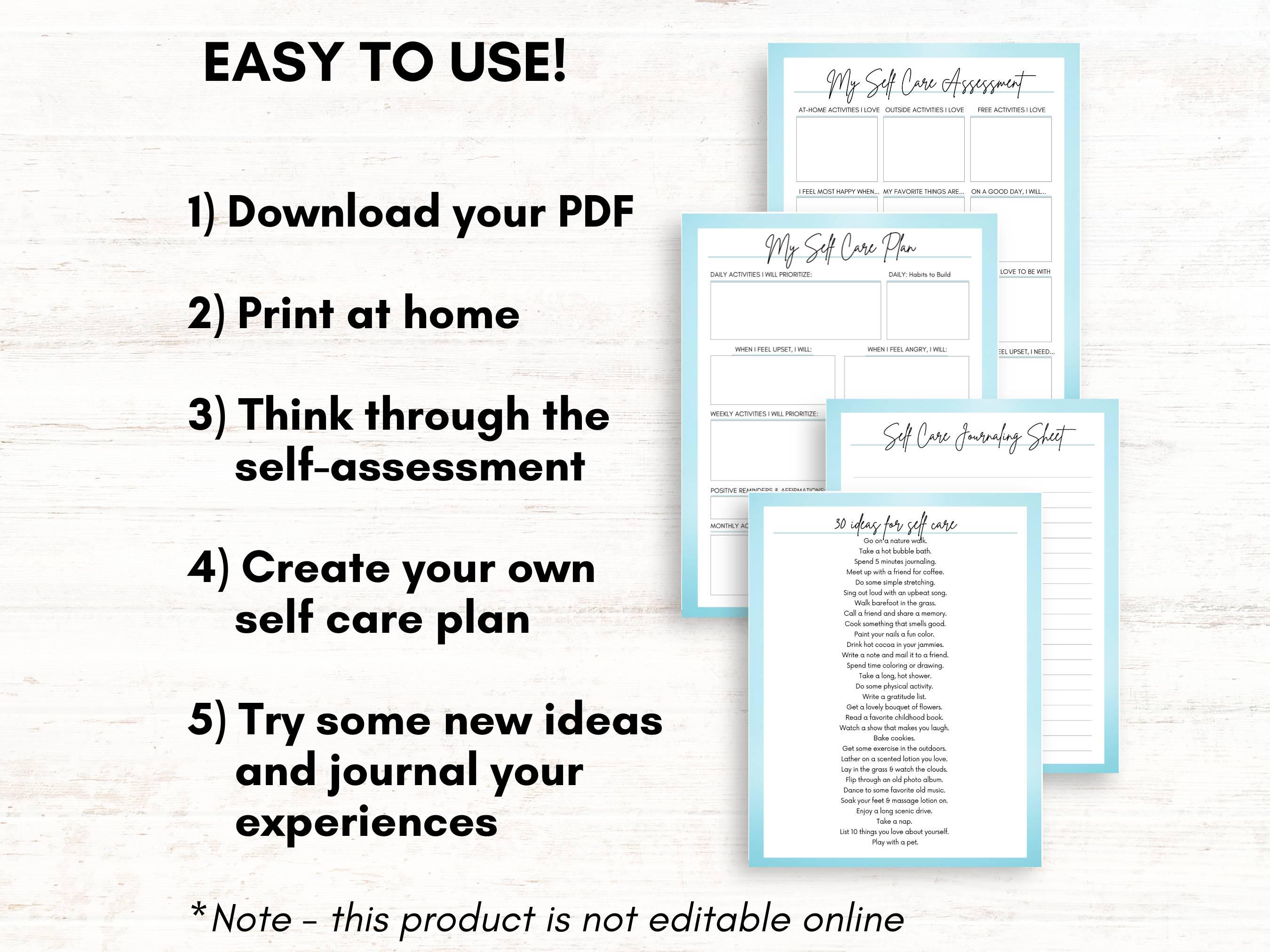 Self Care Plan Template: Mental Health Worksheet & Checklist From A ...