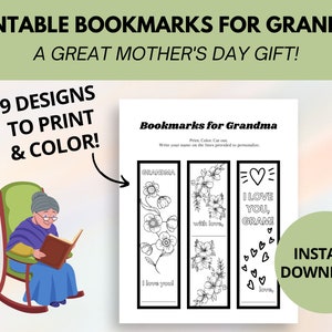 Cadeau de fête des mères pour grand-mère, marque-pages imprimables à colorier et personnaliser, grand cadeau de grand-mère de petit-enfant et artisanat amusant pour les enfants image 1