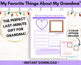 Last-Minute Christmas Gift for Grandma, "My Favorite Things About My Grandma" Printable Letter, Personalized Gift for Her - INSTANT DOWNLOAD