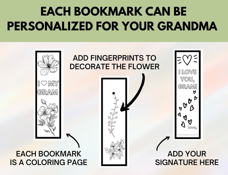 Mother's Day Gift for Grandma, Printable Bookmarks to Color and Personalize, Great Grandma Gift from Grandkid and Fun Craft for Kids image 5