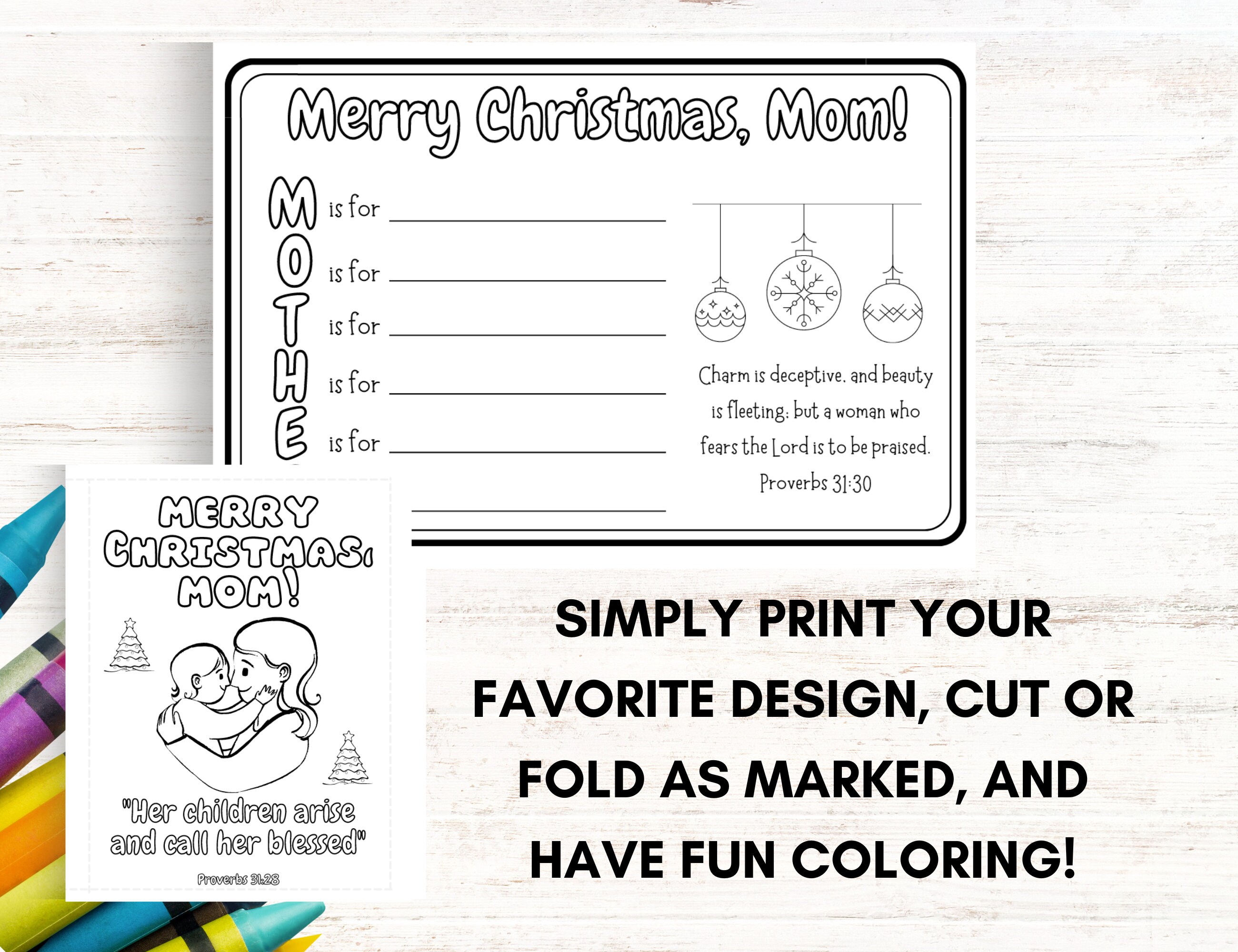 Printable Christmas Cards for Mom for the Christian Mom, Coloring Cards ...