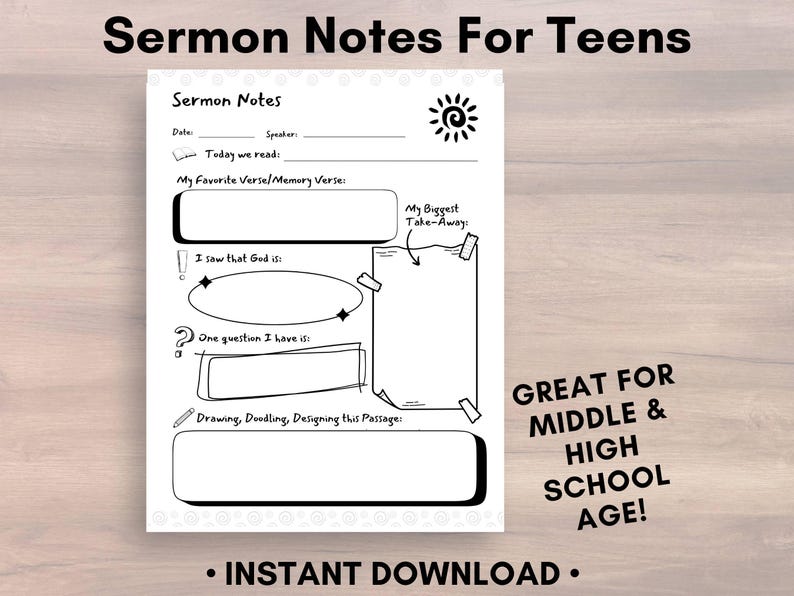 Teen Sermon Notes Worksheet: Church Bible Journal Worksheet for Kids ...