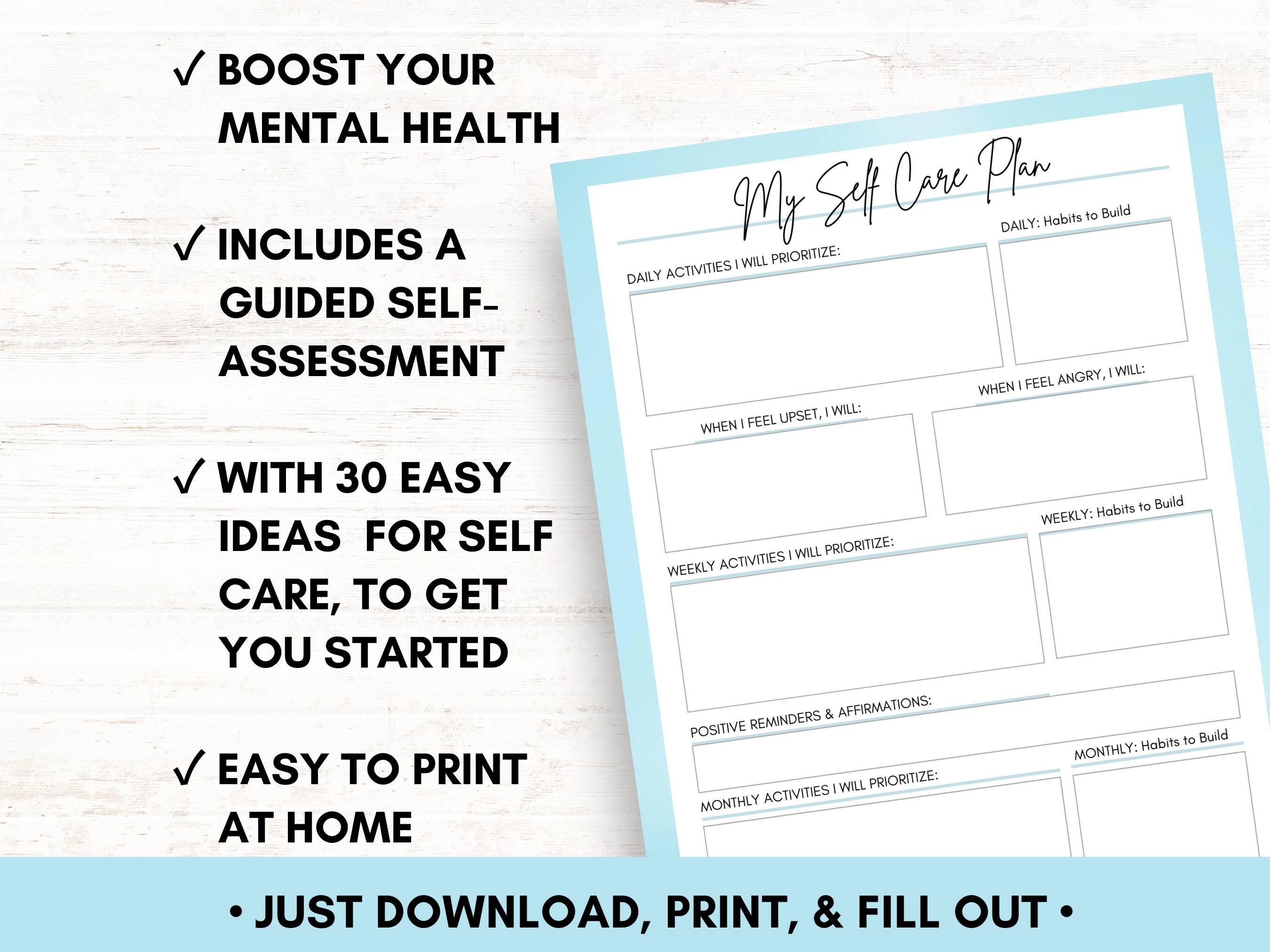 Self Care Plan Template: Mental Health Worksheet & Checklist From A ...