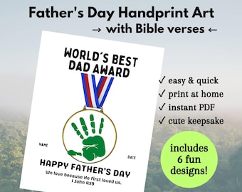Father&#39;s Day Printable Handprint Art, DIY Gift For Dad, Bible Verse On Every Page, Special Keepsake for Christian Dads, Fun Kids Craft (PDF)