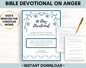 40 Day Devotional on Anger Management for Christian Moms, Bible Journaling Printable, Christian Mental Health Workbook - INSTANT DOWNLOAD