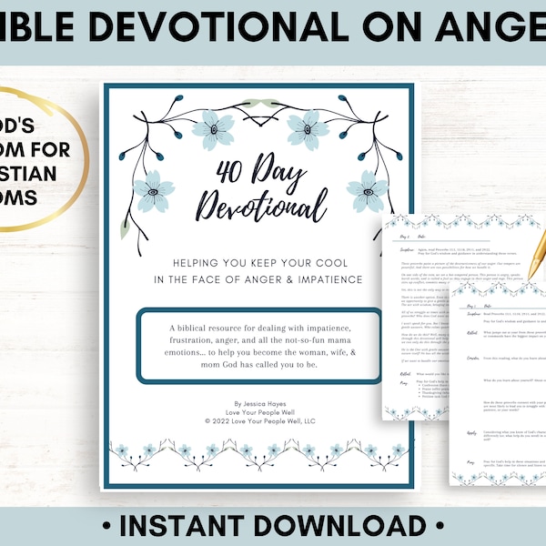 40 Day Devotional on Anger Management for Christian Moms, Bible Journaling Printable, Christian Mental Health Workbook - INSTANT DOWNLOAD