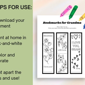 Mother's Day Gift for Grandma, Printable Bookmarks to Color and Personalize, Great Grandma Gift from Grandkid and Fun Craft for Kids image 6