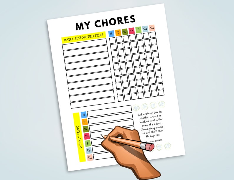 Printable Chore Chart For Kids With Christian Biblical Etsy Hong Kong