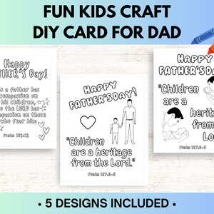 Christian Father's Day Cards for Kids To Color, DIY Gift for Dad with Bible Verse on Each Card, Printable Kids Craft, Preschool Craft PDF image 2