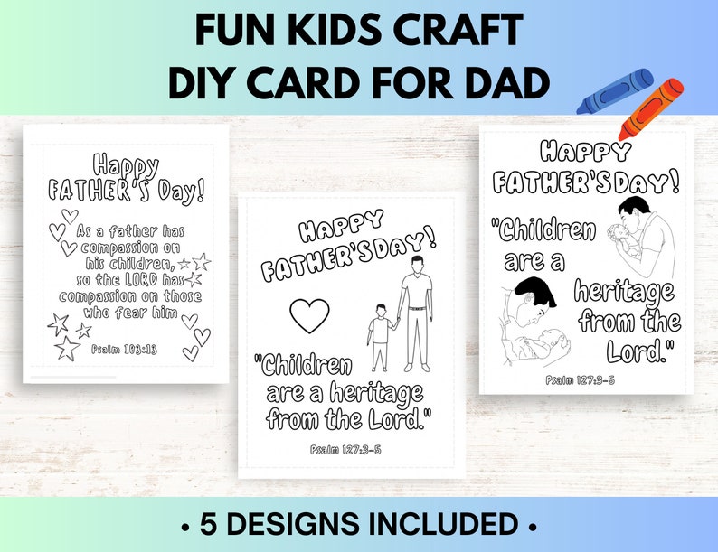 Christian Father's Day Cards for Kids To Color, DIY Gift for Dad with Bible Verse on Each Card, Printable Kids Craft, Preschool Craft PDF image 2