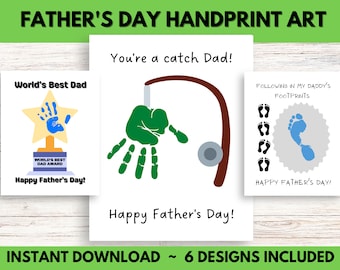 Father's Day Printable Handprint Art Gift Bundle, DIY Printable Father's Day Cards, Homemade Gift for Dad with Craft for Babies and Kids