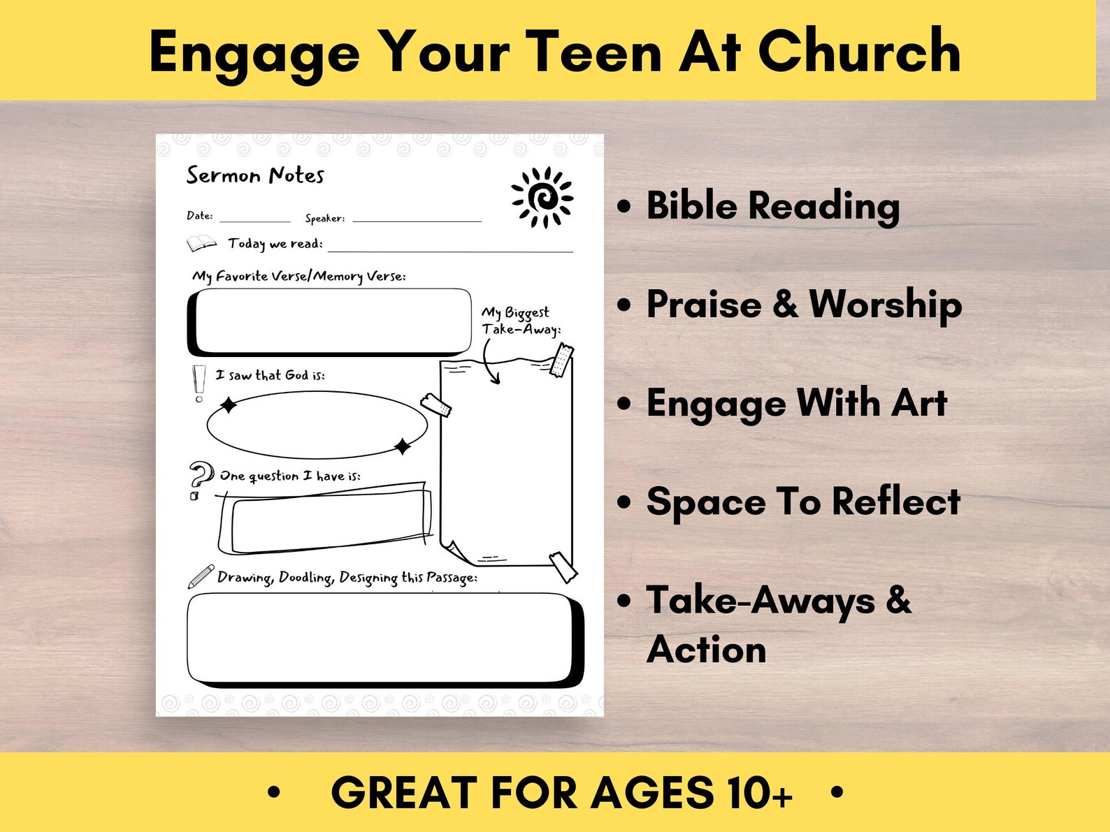 Teen Sermon Notes Worksheet: Church Bible Journal Worksheet for Kids ...